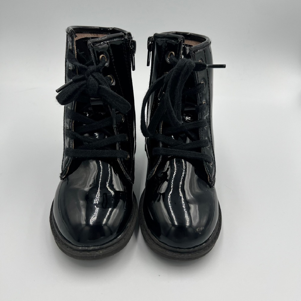 Monkey‎ Feet Black Patent Leather Lace Up Ankle Boots Toddler Girl 4-5Y